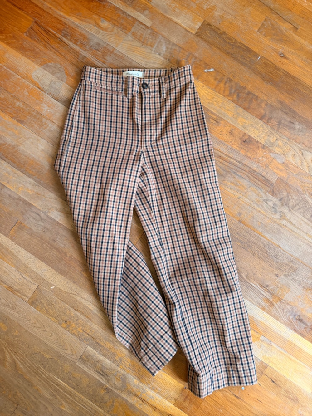 Madewell emmet plaid High-Waist Trousers in Tan and Black